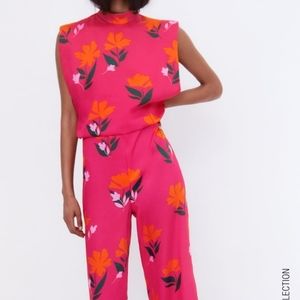 NWT Zara Long Print Jumpsuit pink size Small